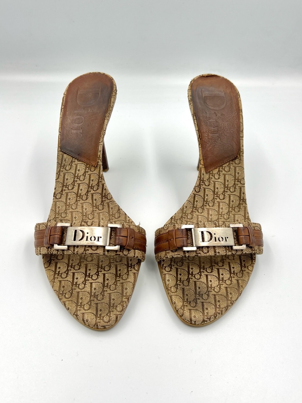 Dior Tan Monogram Logo Mule Heels